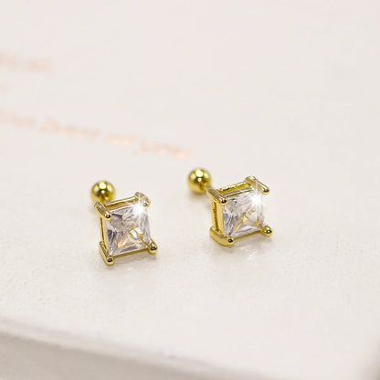 1 Pair Simple Style Geometric Plating Copper Zircon Ear Studs