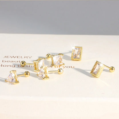 1 Pair Simple Style Geometric Plating Copper Zircon Ear Studs