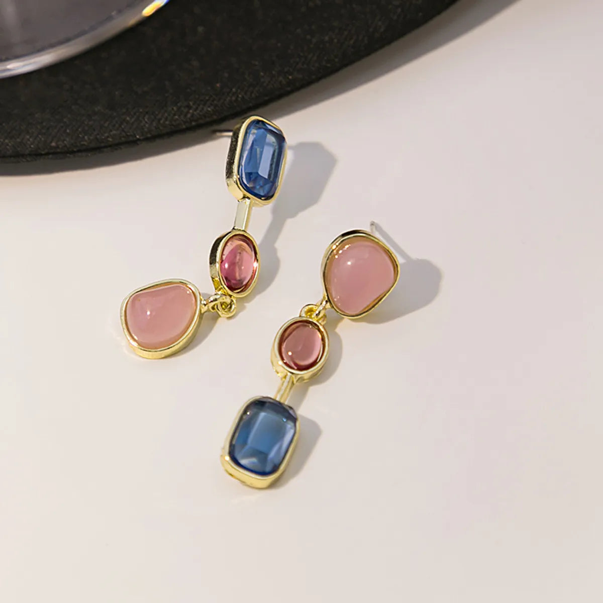 1 Pair Simple Style Geometric Plating Inlay Alloy Artificial Gemstones Drop Earrings