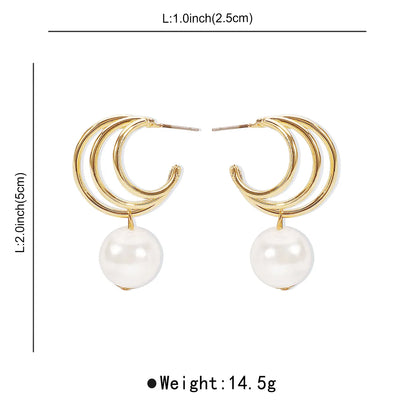 1 Pair Simple Style Geometric Plating Inlay Alloy Artificial Pearls Drop Earrings