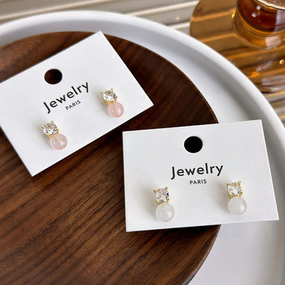 1 Pair Simple Style Geometric Plating Inlay Alloy Copper Zircon Ear Studs