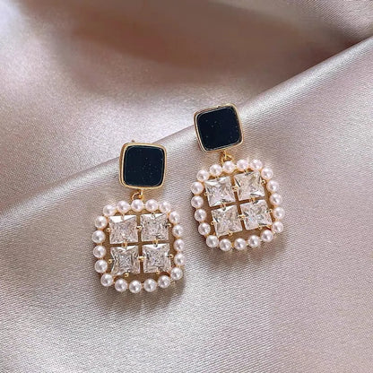 1 Pair Simple Style Geometric Plating Inlay Alloy Zircon Drop Earrings