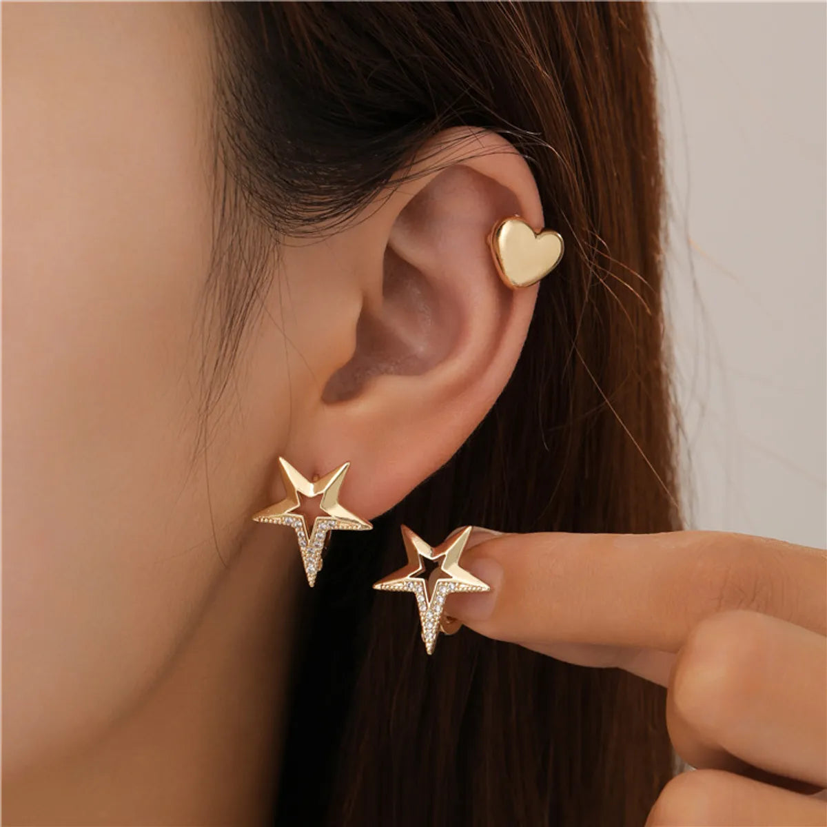 1 Pair Simple Style Geometric Plating Inlay Copper Zircon Ear Cuffs