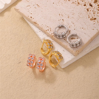 1 Pair Simple Style Geometric Plating Inlay Copper Zircon Rose Gold Plated Gold Plated Silver Plated Earrings