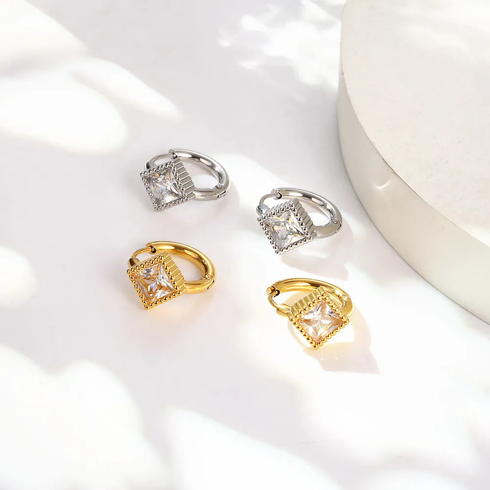 1 Pair Simple Style Geometric Plating Inlay 304 Stainless Steel Zircon 18K Gold Plated Earrings