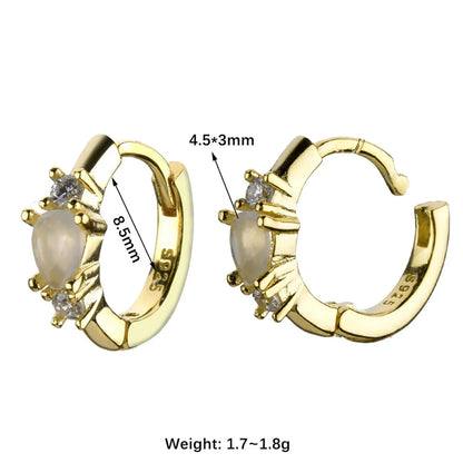 1 Pair Simple Style Geometric Plating Inlay Sterling Silver Opal Zircon 18k Gold Plated White Gold Plated Earrings