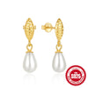 1 Pair Simple Style Geometric Plating Inlay Sterling Silver Pearl Zircon Drop Earrings