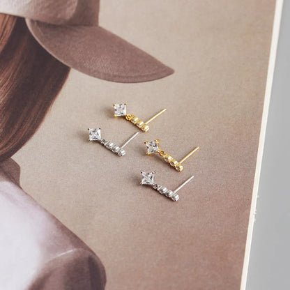 1 Pair Simple Style Geometric Plating Inlay Sterling Silver Rhinestones 18k Gold Plated White Gold Plated Drop Earrings