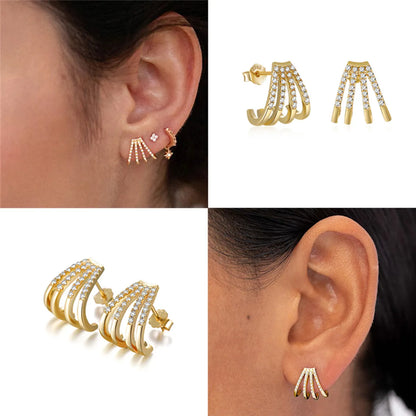 1 Pair Simple Style Geometric Plating Inlay Sterling Silver Zircon 14k Gold Plated White Gold Plated Ear Studs