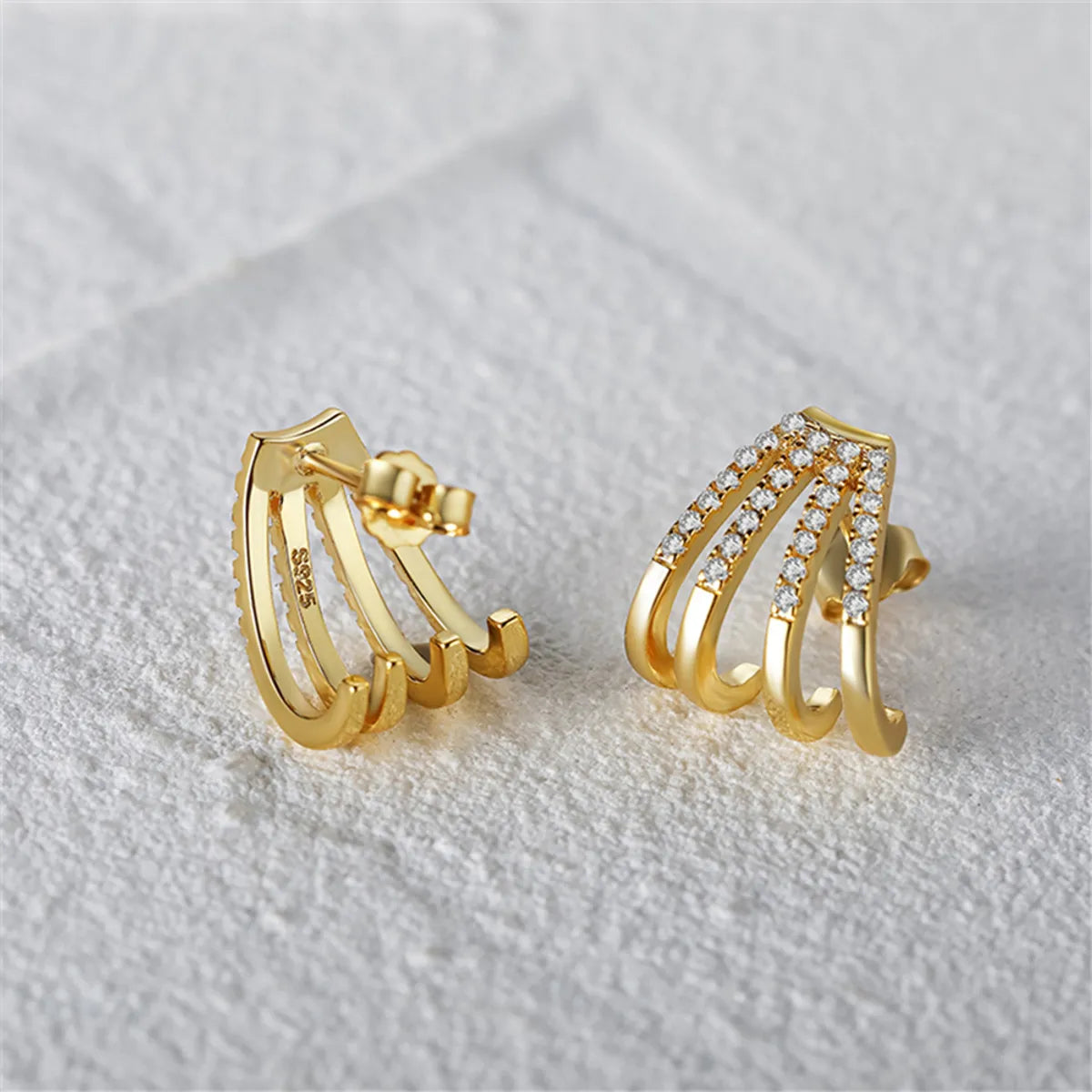 1 Pair Simple Style Geometric Plating Inlay Sterling Silver Zircon 14k Gold Plated White Gold Plated Ear Studs