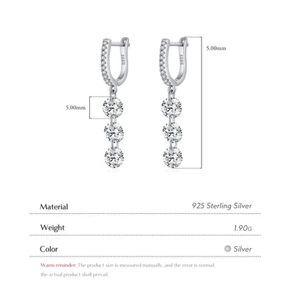 1 Pair Simple Style Geometric Plating Inlay Sterling Silver Zircon Rhodium Plated Drop Earrings