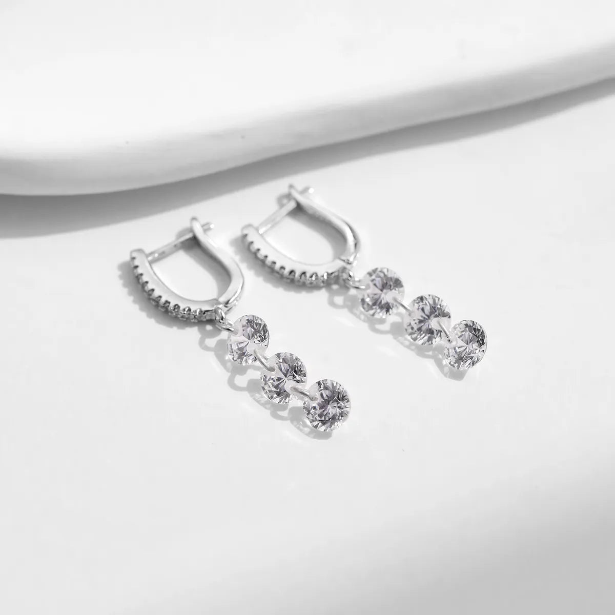 1 Pair Simple Style Geometric Plating Inlay Sterling Silver Zircon Rhodium Plated Drop Earrings