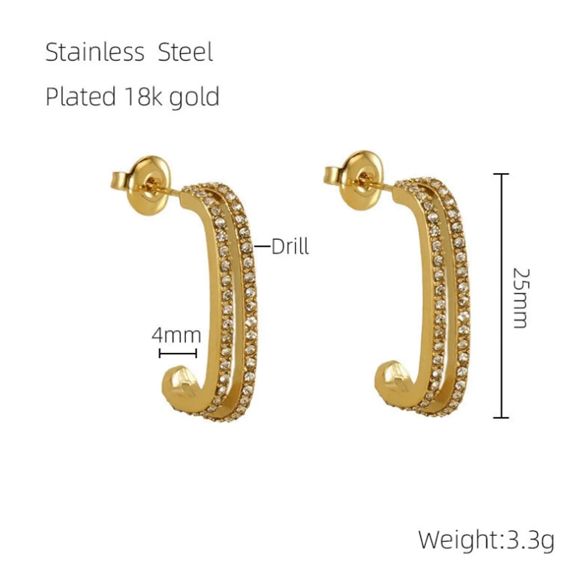 1 Pair Simple Style Geometric Plating Inlay Titanium Steel Zircon 18k Gold Plated Ear Studs