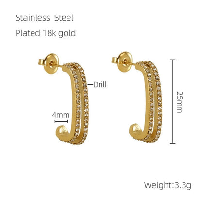 1 Pair Simple Style Geometric Plating Inlay Titanium Steel Zircon 18k Gold Plated Ear Studs