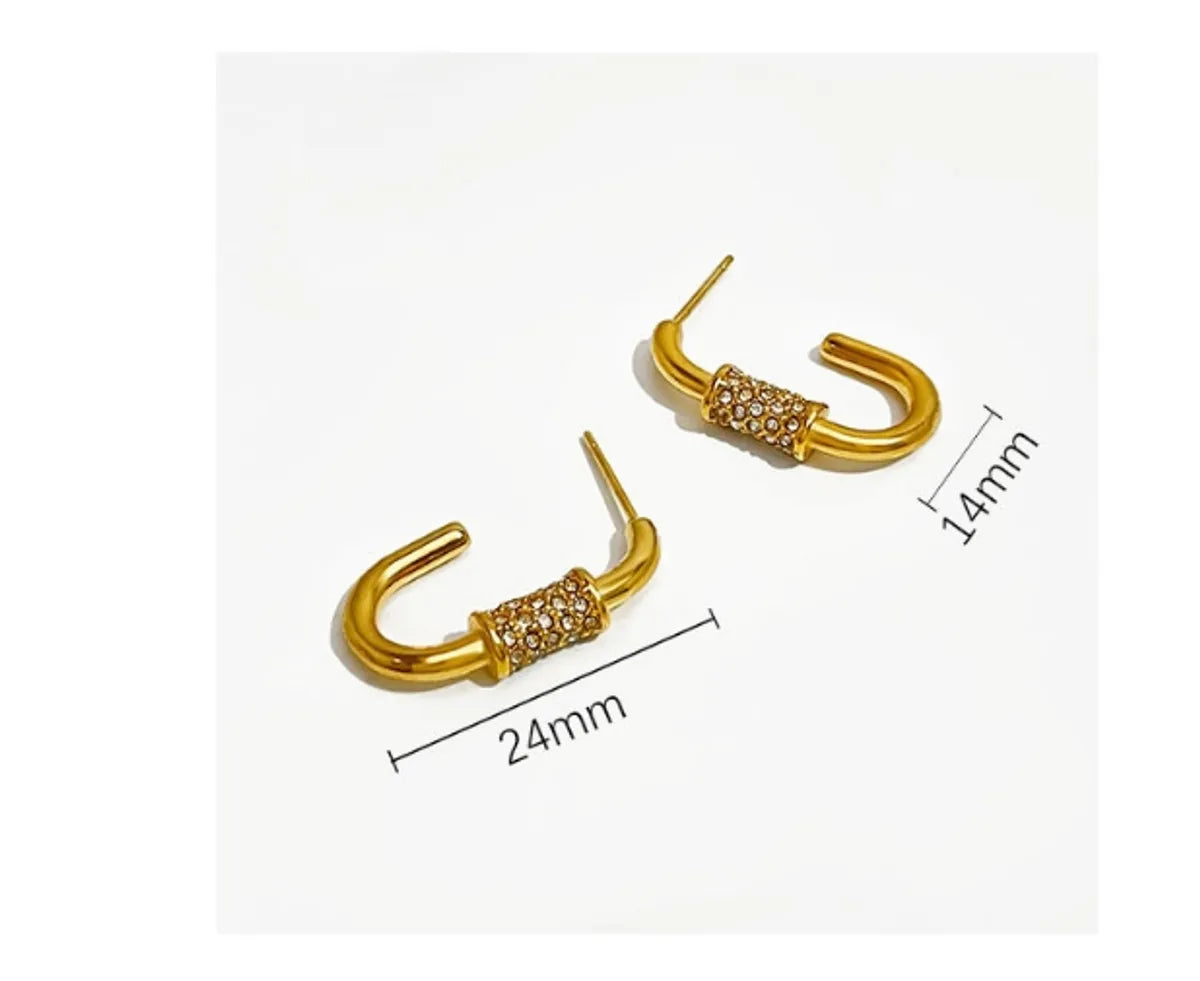 1 Pair Simple Style Geometric Plating Inlay Titanium Steel Zircon 18k Gold Plated Ear Studs