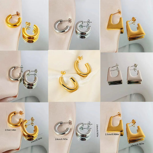 1 Pair Simple Style Geometric Plating Titanium Steel Earrings