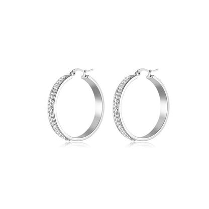 1 Pair Simple Style Geometric Polishing Plating Inlay Stainless Steel Zircon Steel Color Hoop Earrings