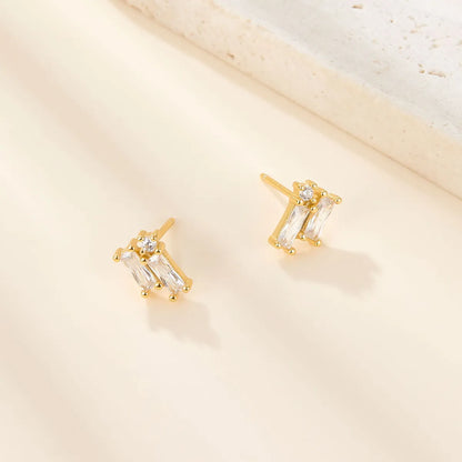 1 Pair Simple Style Geometric Rectangle Plating Inlay Sterling Silver Zircon 18k Gold Plated White Gold Plated Ear Studs