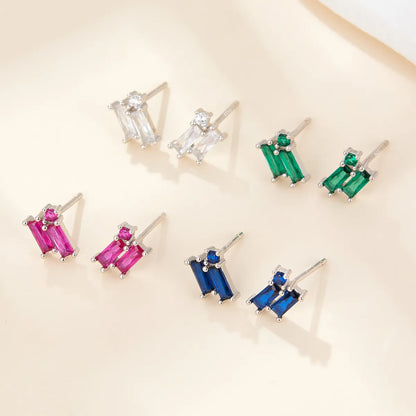 1 Pair Simple Style Geometric Rectangle Plating Inlay Sterling Silver Zircon 18k Gold Plated White Gold Plated Ear Studs