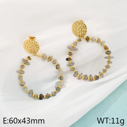 1 Pair Simple Style Geometric Round 304 Stainless Steel Arylic Natural Stone 18K Gold Plated Drop Earrings