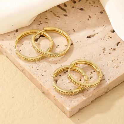 1 Pair Simple Style Geometric Round Plating Inlay Copper Zircon K Gold Plated Hoop Earrings