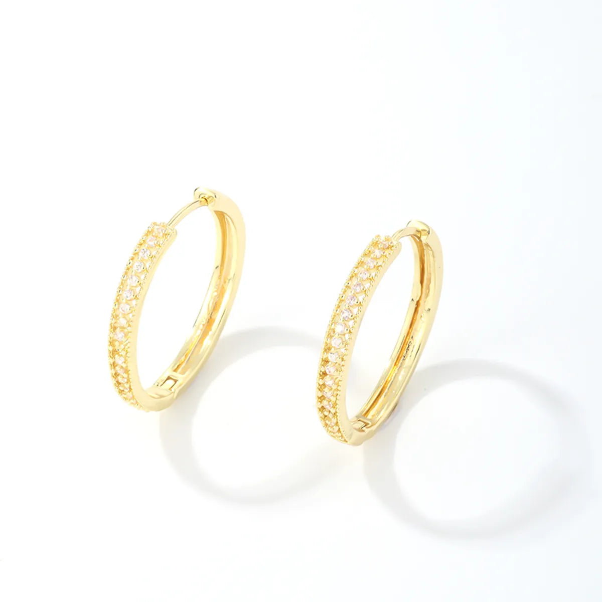 1 Pair Simple Style Geometric Round Plating Inlay Copper Zircon K Gold Plated Hoop Earrings