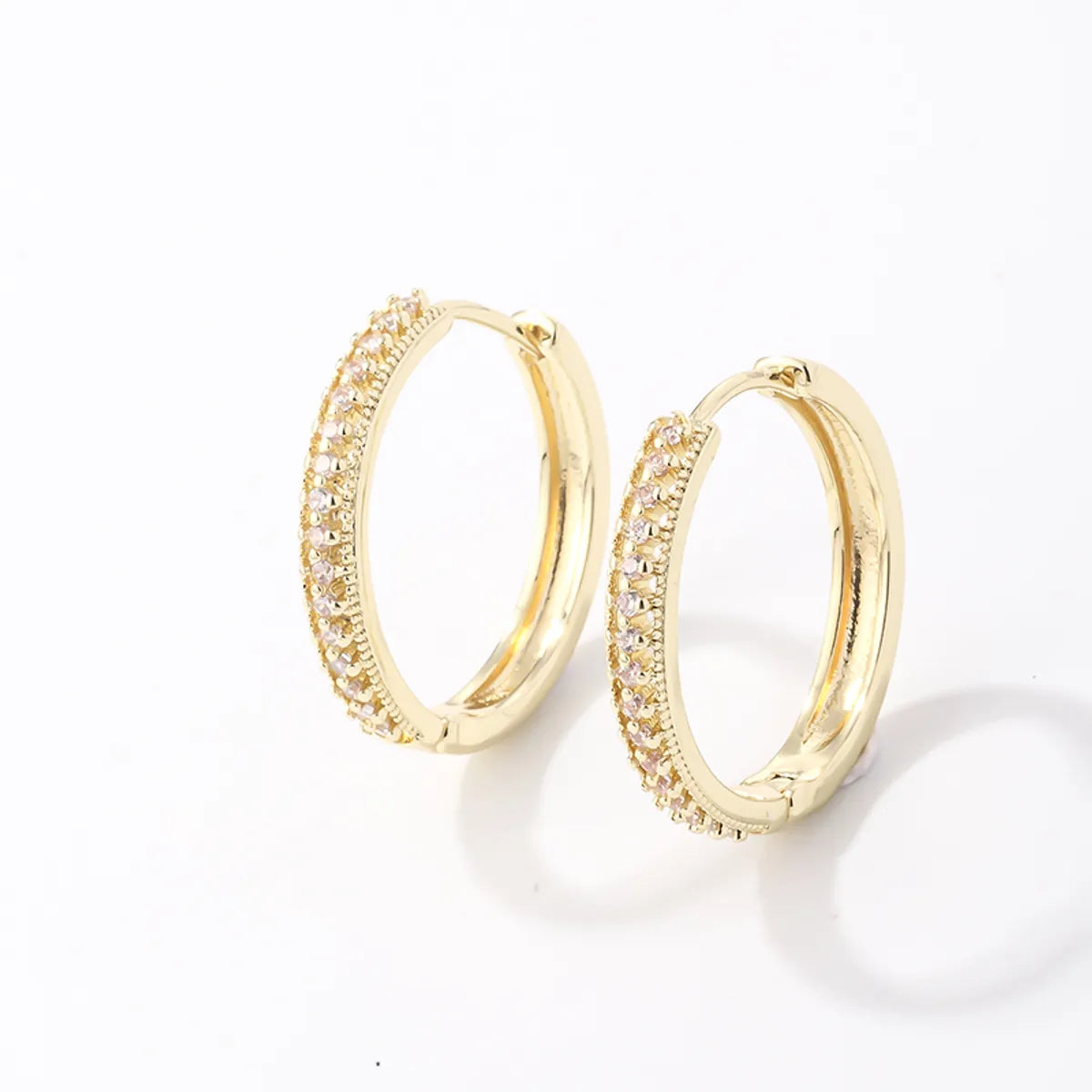 1 Pair Simple Style Geometric Round Plating Inlay Copper Zircon K Gold Plated Hoop Earrings