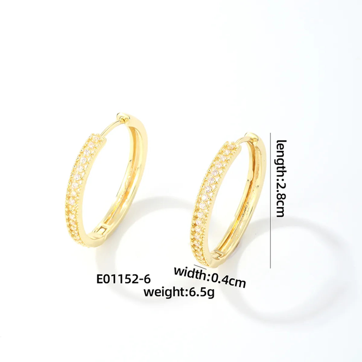 1 Pair Simple Style Geometric Round Plating Inlay Copper Zircon K Gold Plated Hoop Earrings