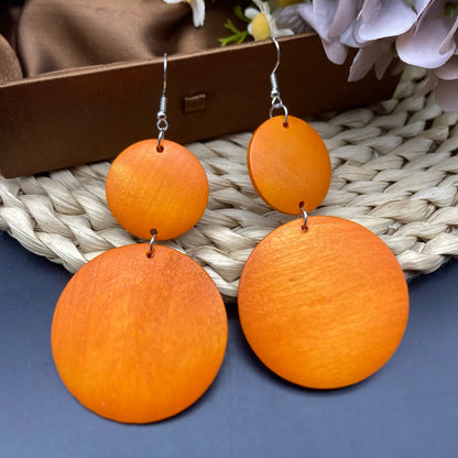 1 Pair Simple Style Geometric Round Wood Drop Earrings