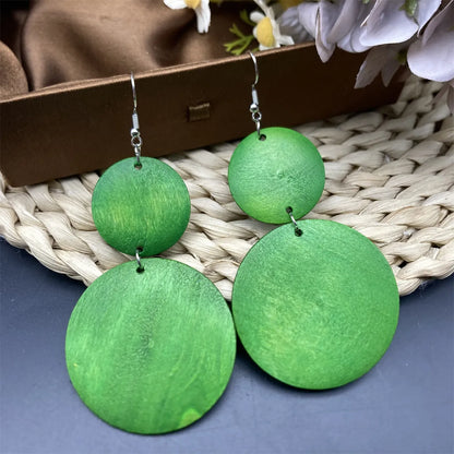 1 Pair Simple Style Geometric Round Wood Drop Earrings