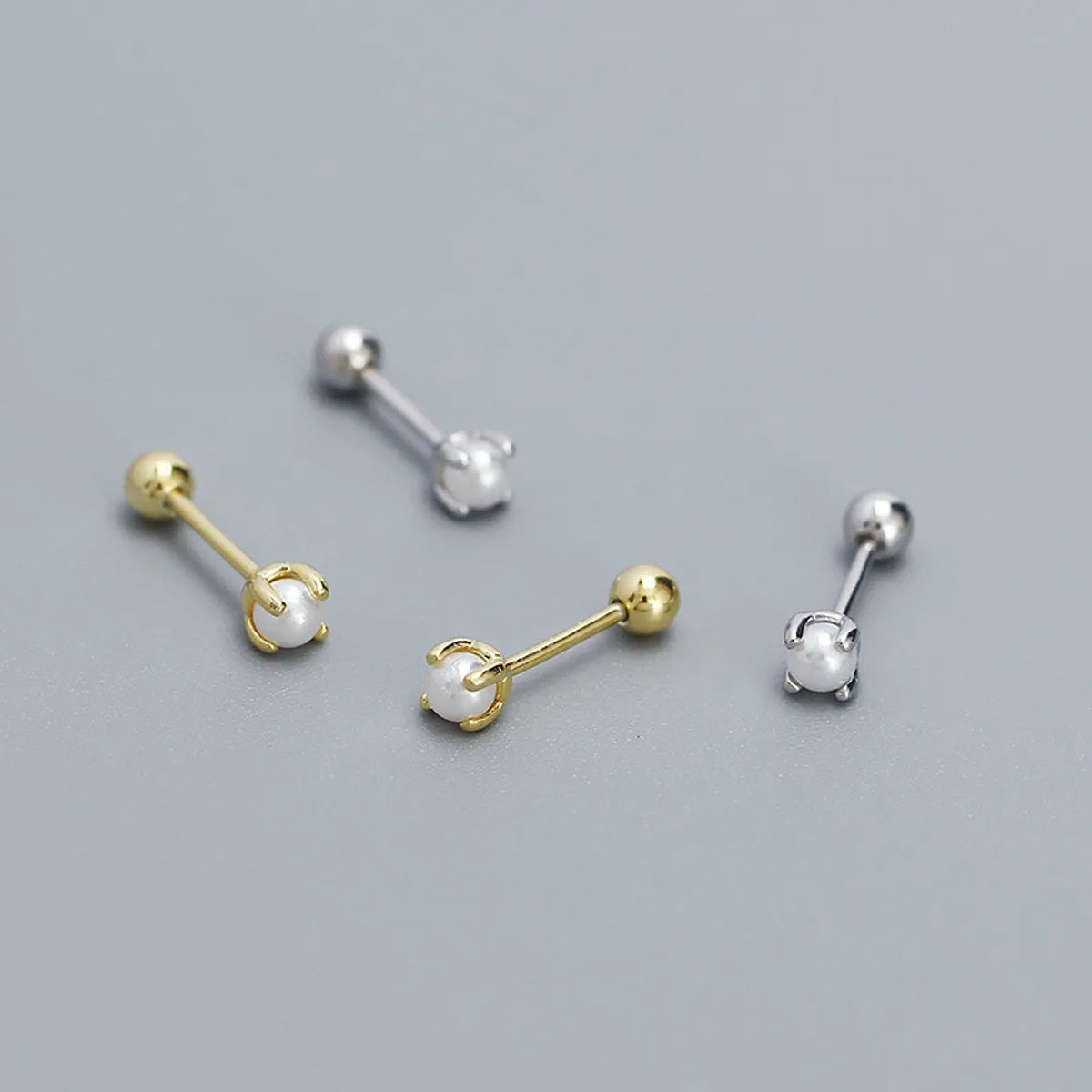 1 Pair Simple Style Geometric Solid Color Plating Inlay Sterling Silver Artificial Pearls Ear Studs