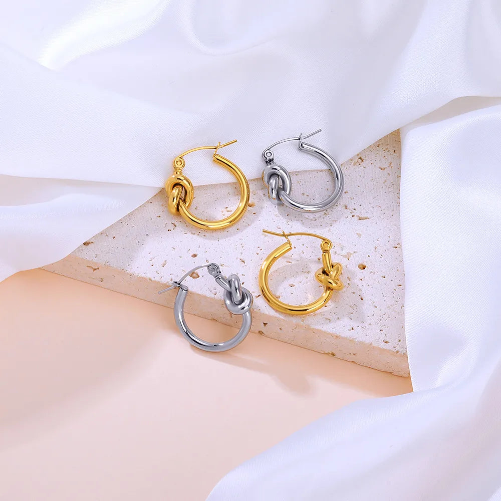 1 Pair Simple Style Geometric Solid Color Plating 304 Stainless Steel 18K Gold Plated Hoop Earrings