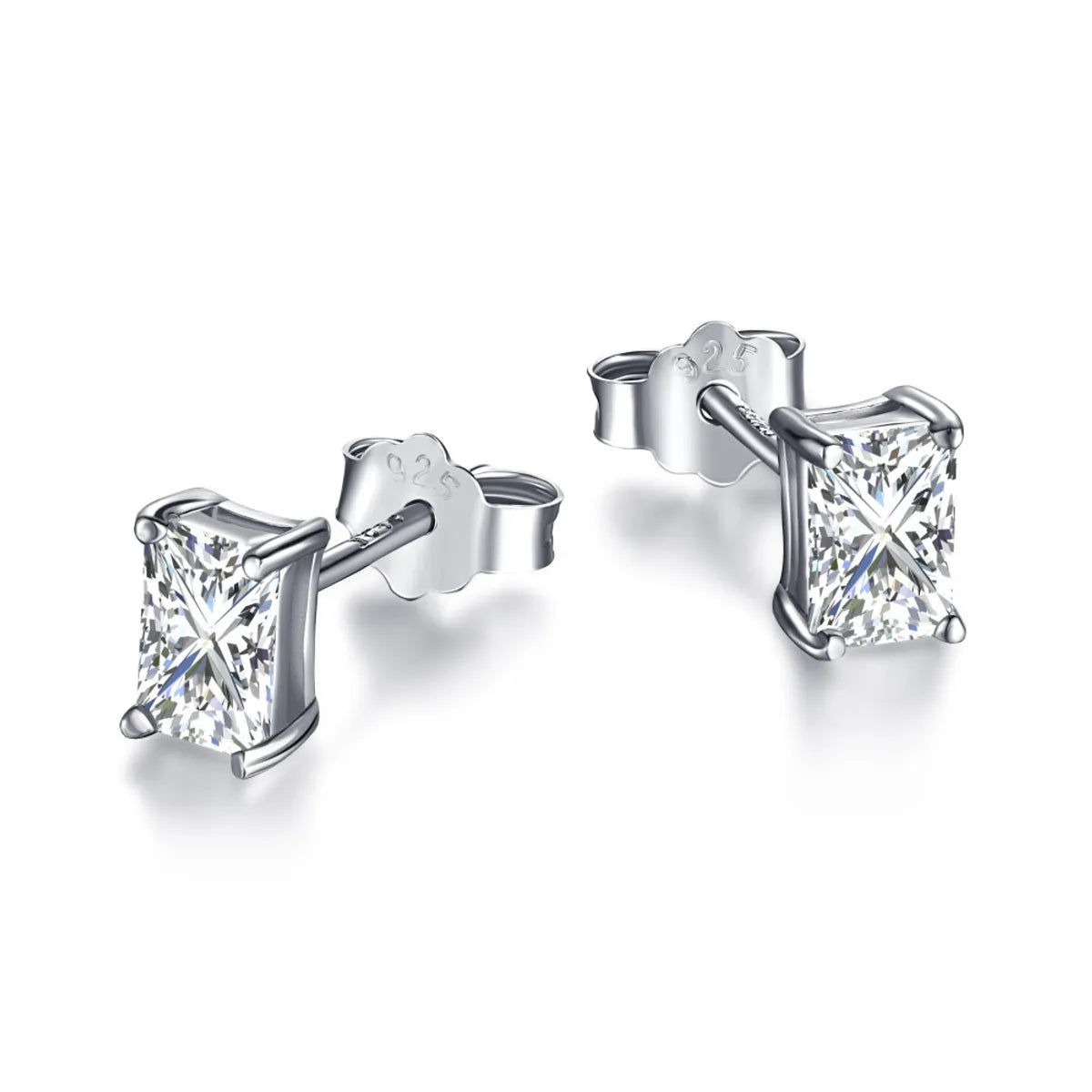 1 Pair Simple Style Geometric Square Water Droplets Inlay Sterling Silver Zircon Ear Studs