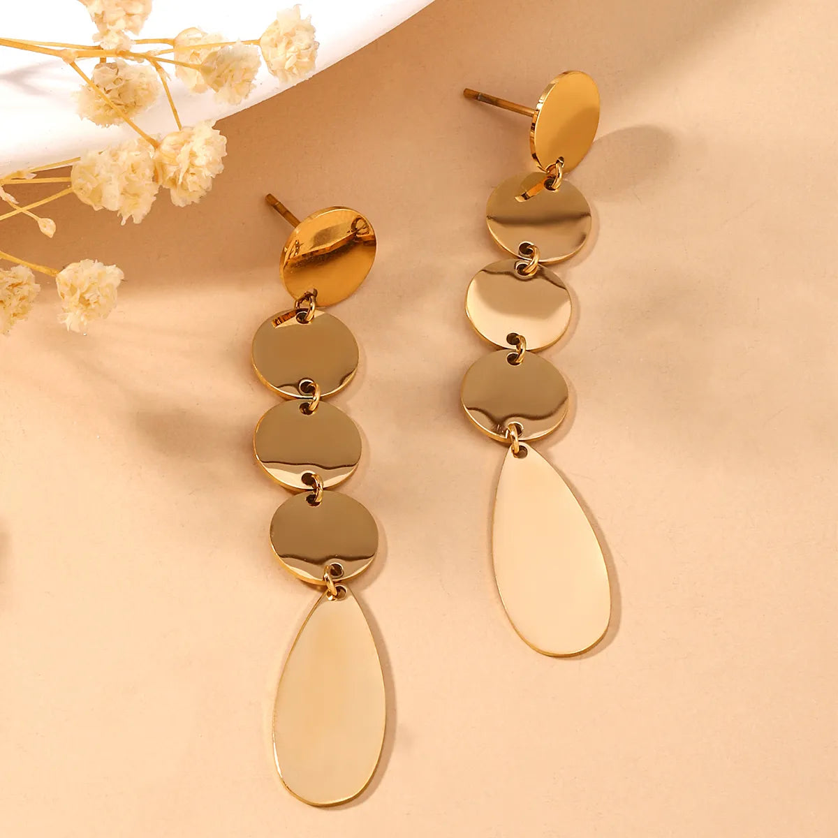 1 Pair Simple Style Geometric 304 Stainless Steel 14K Gold Plated Drop Earrings