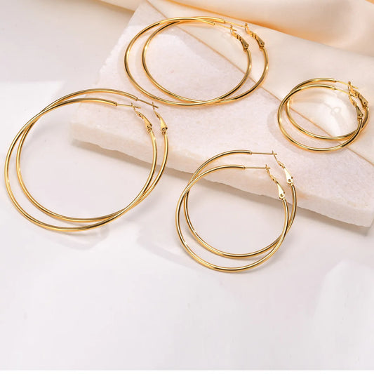 1 Pair Simple Style Geometric Stainless Steel Hoop Earrings