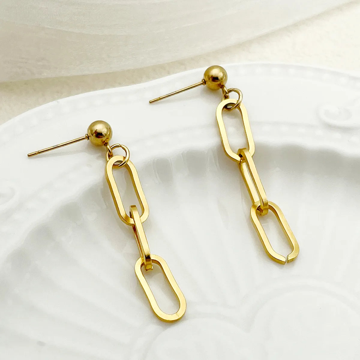 1 Pair Simple Style Geometric Stainless Steel Polishing Plating Gold Plated Drop Earrings