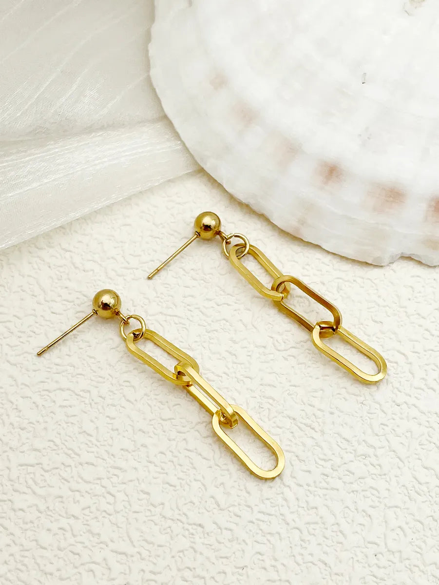 1 Pair Simple Style Geometric Stainless Steel Polishing Plating Gold Plated Drop Earrings