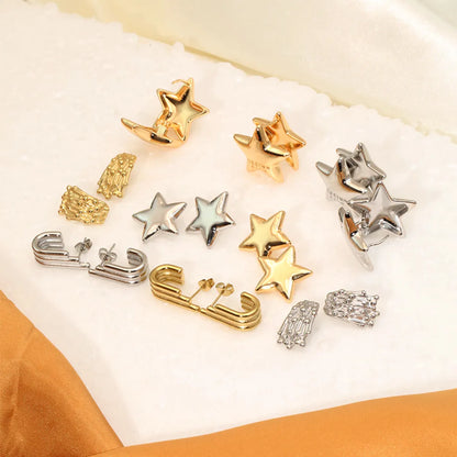 1 Pair Simple Style Geometric Star Plating 304 Stainless Steel Copper Earrings