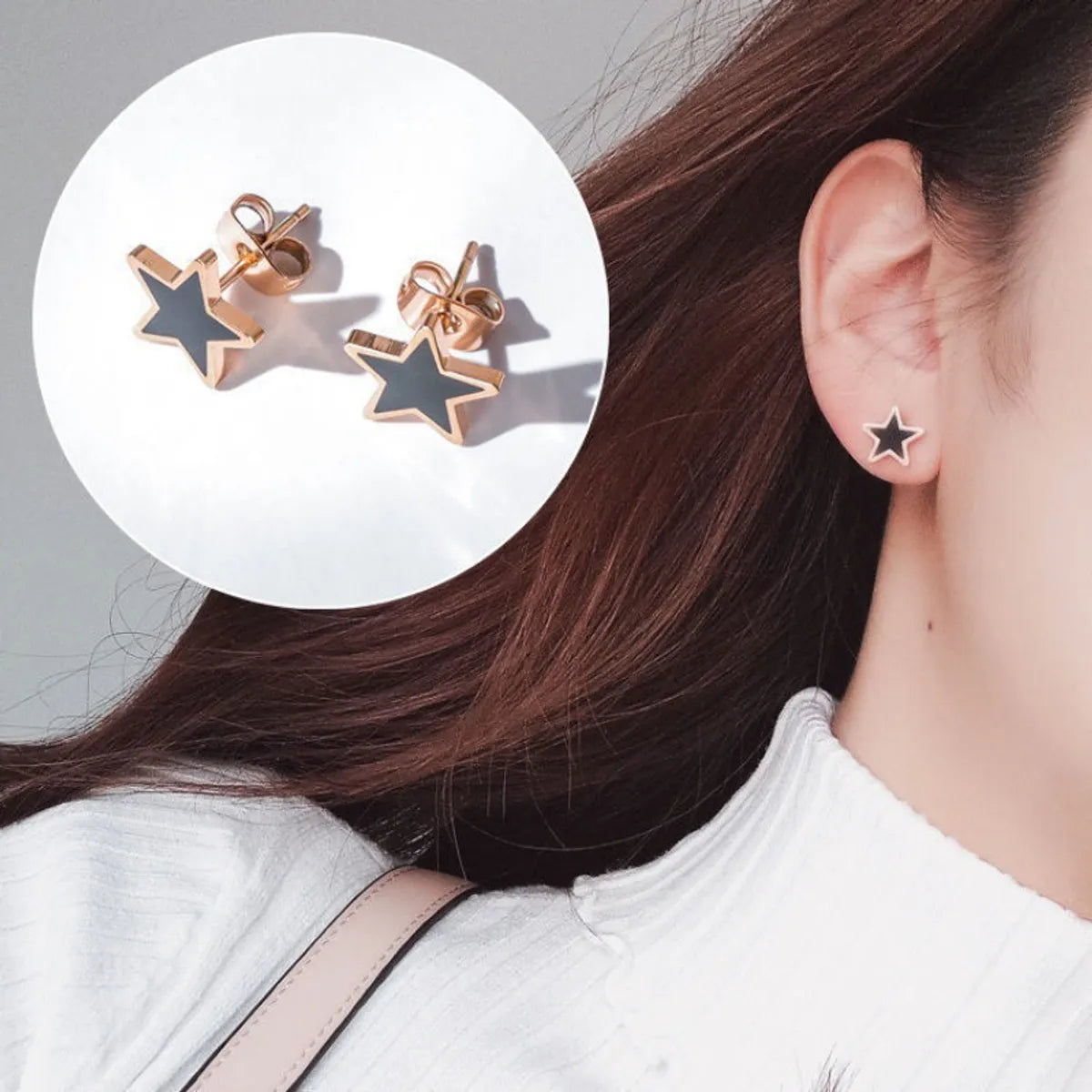 1 Pair Simple Style Geometric Titanium Steel Inlay Rhinestones Zircon Ear Studs