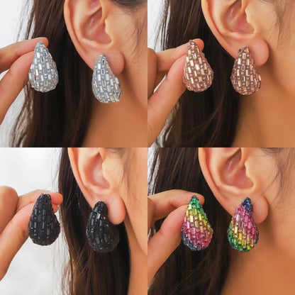 1 Pair Simple Style Geometric Water Droplets Rhinestone Ear Studs