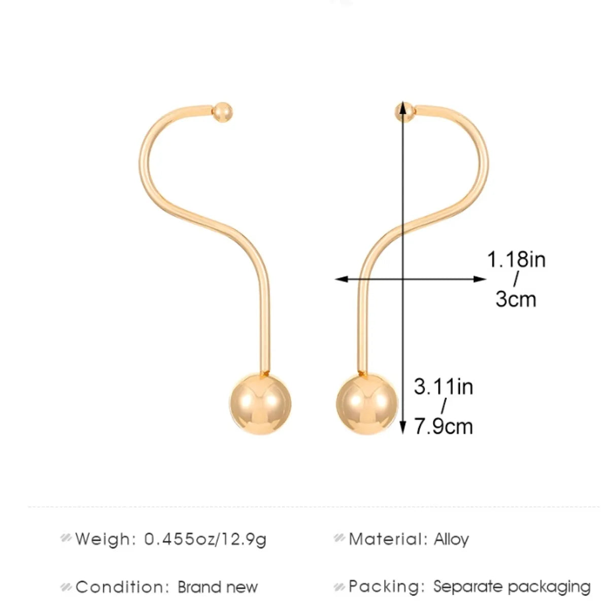 1 Pair Simple Style Geometric Waves Alloy Ear Studs