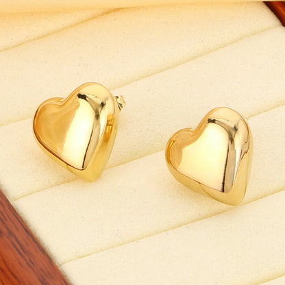 1 Pair Simple Style Heart Shape 304 Stainless Steel 18K Gold Plated Earrings