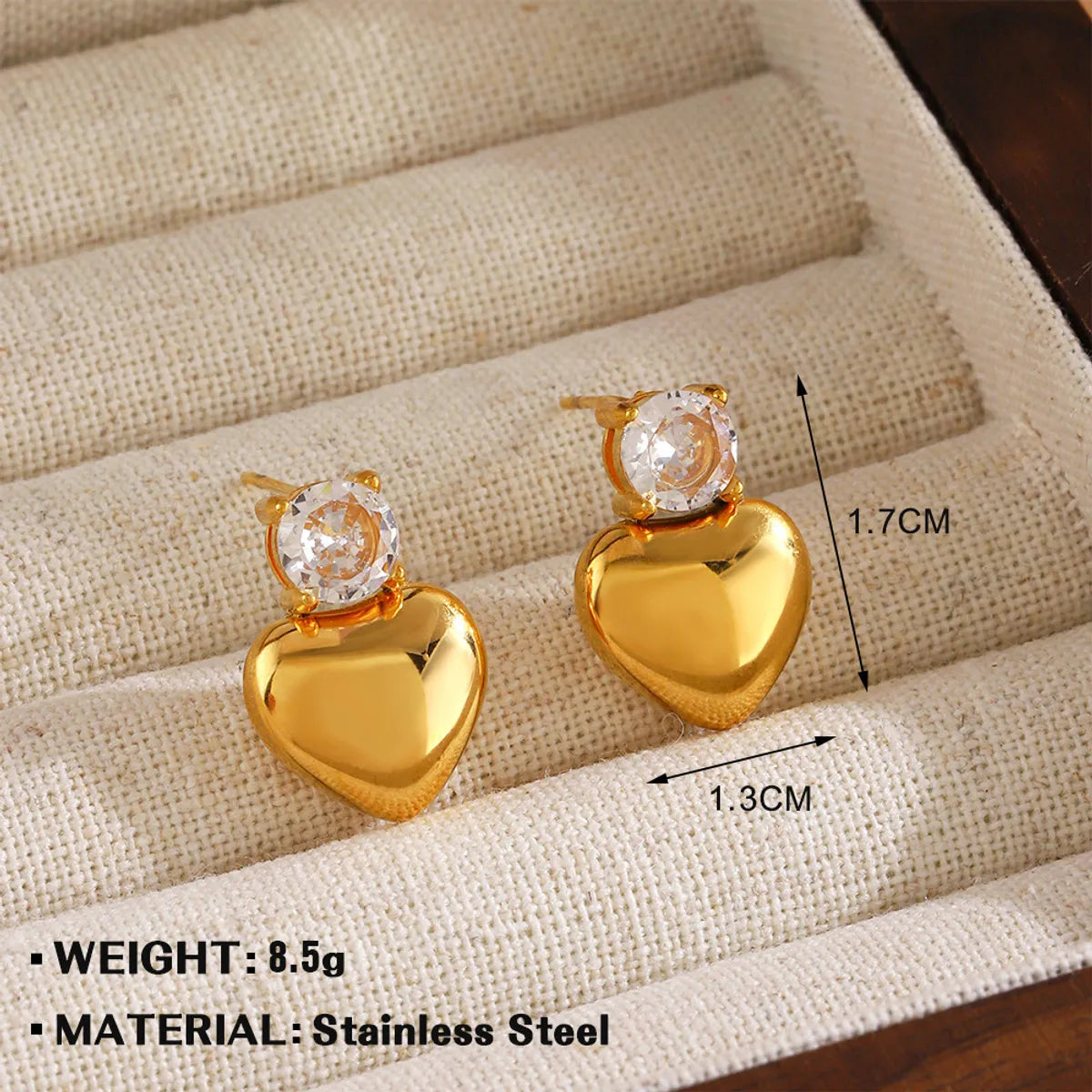 1 Pair Simple Style Heart Shape 304 Stainless Steel Ear Studs