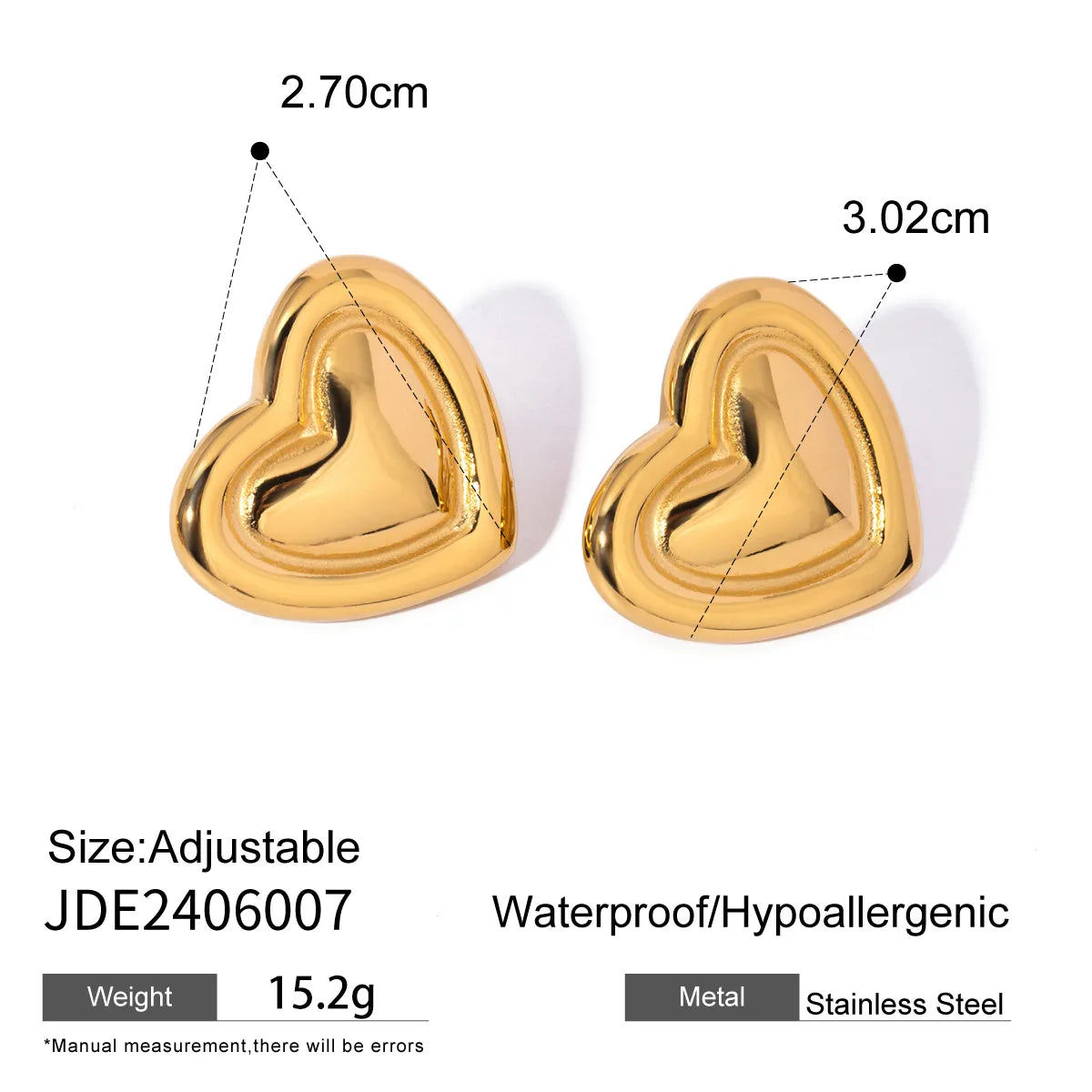 1 Pair Simple Style Heart Shape 304 Stainless Steel Ear Studs