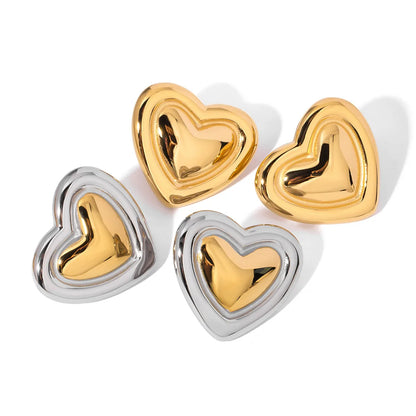 1 Pair Simple Style Heart Shape 304 Stainless Steel Ear Studs