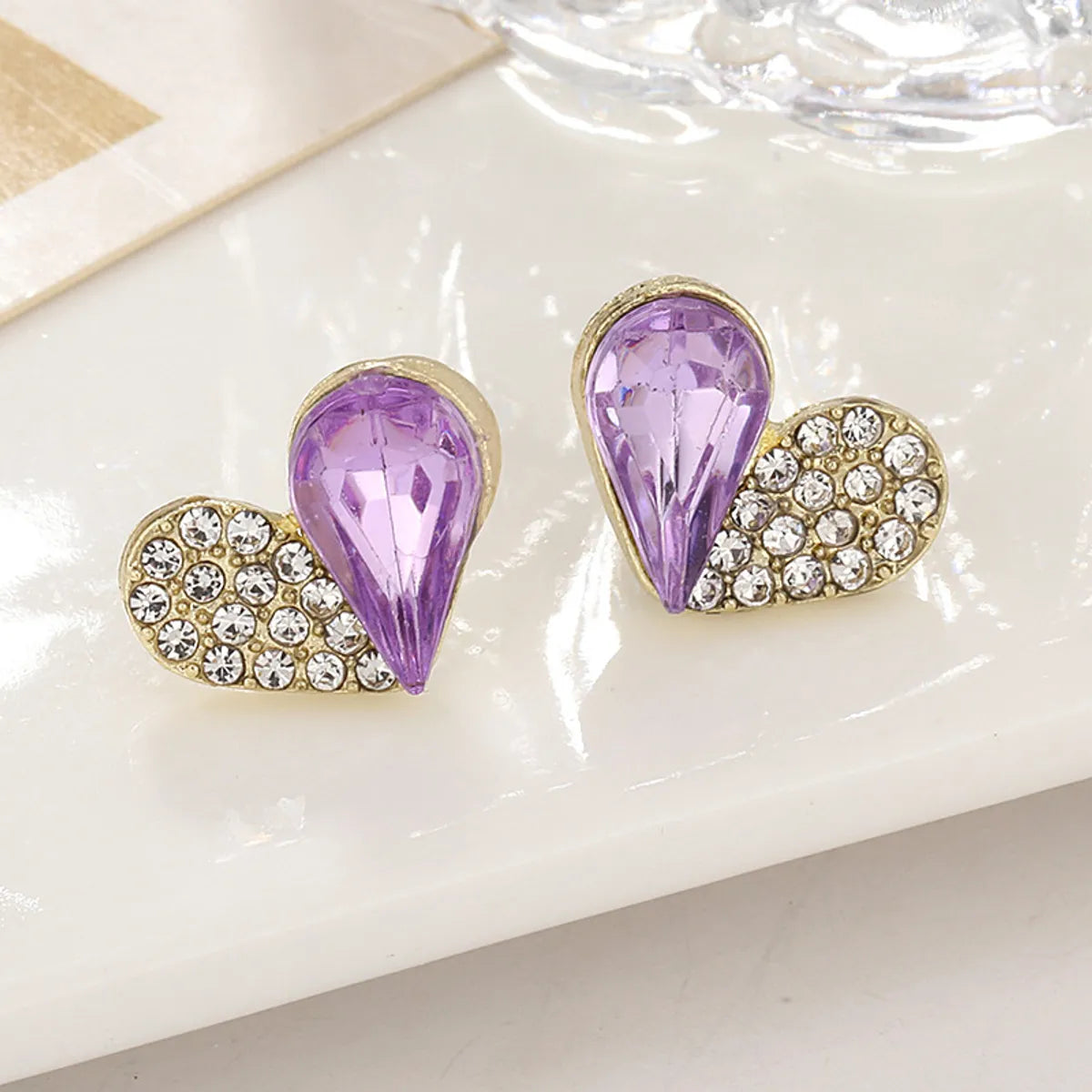 1 Pair Simple Style Heart Shape Alloy Diamond Ear Studs