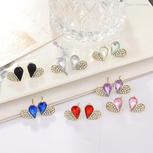 1 Pair Simple Style Heart Shape Alloy Diamond Ear Studs