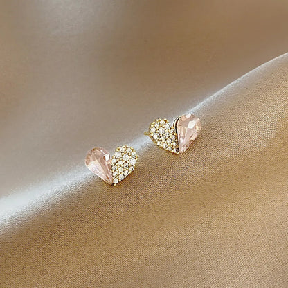 1 Pair Simple Style Heart Shape Alloy Diamond Ear Studs