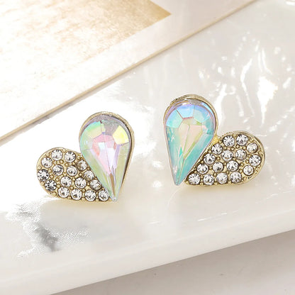 1 Pair Simple Style Heart Shape Alloy Diamond Ear Studs