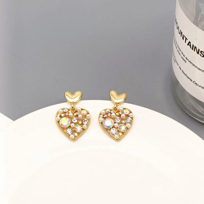 1 Pair Simple Style Heart Shape Alloy Inlay Rhinestones Valentine's Day Women's Drop Earrings